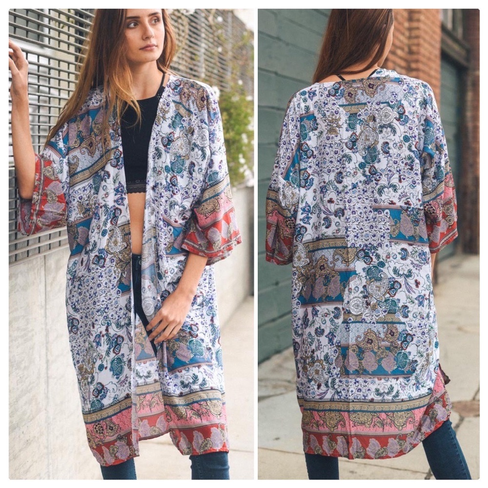 Multi Print Boho Long Kimono - Picture 7 of 8